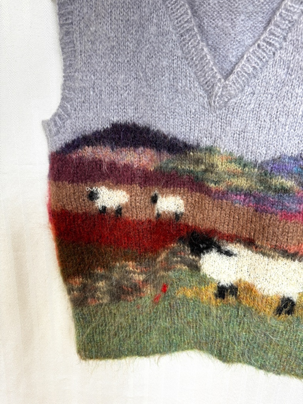 Vintage Susie Lee Mohair Wool Blend Hand Knit Sheep Sweater Vest - Picture 5 of 9